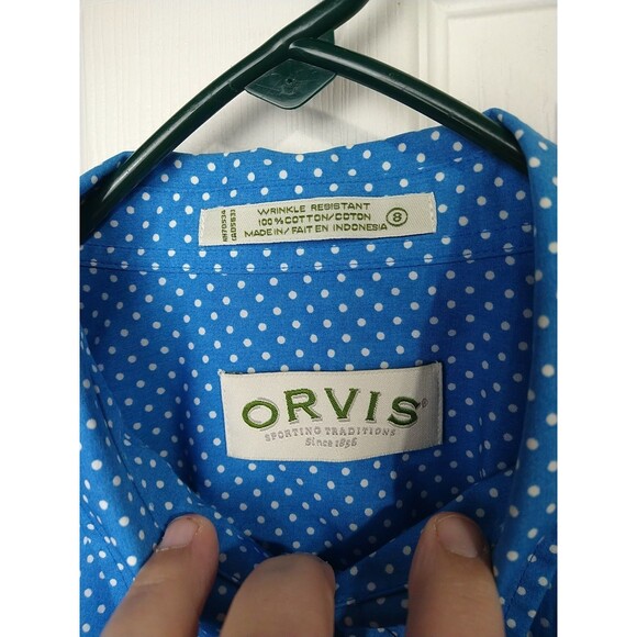 Orvis Woman 8 Blue White Polka Dot Wrinkle Resist LS Button Business Casual... - Picture 3 of 8